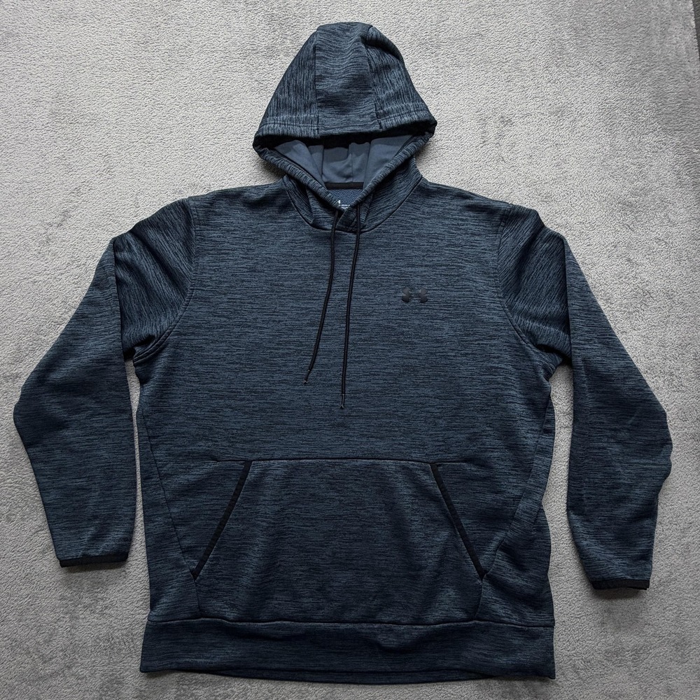 Under Armour Hoodie Mens Large Blue Gray ColdGear Fleece Pullover Loose Fit